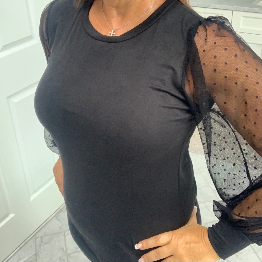 NWT Les Amis Pretty Illusion-Sleeved Black Top
